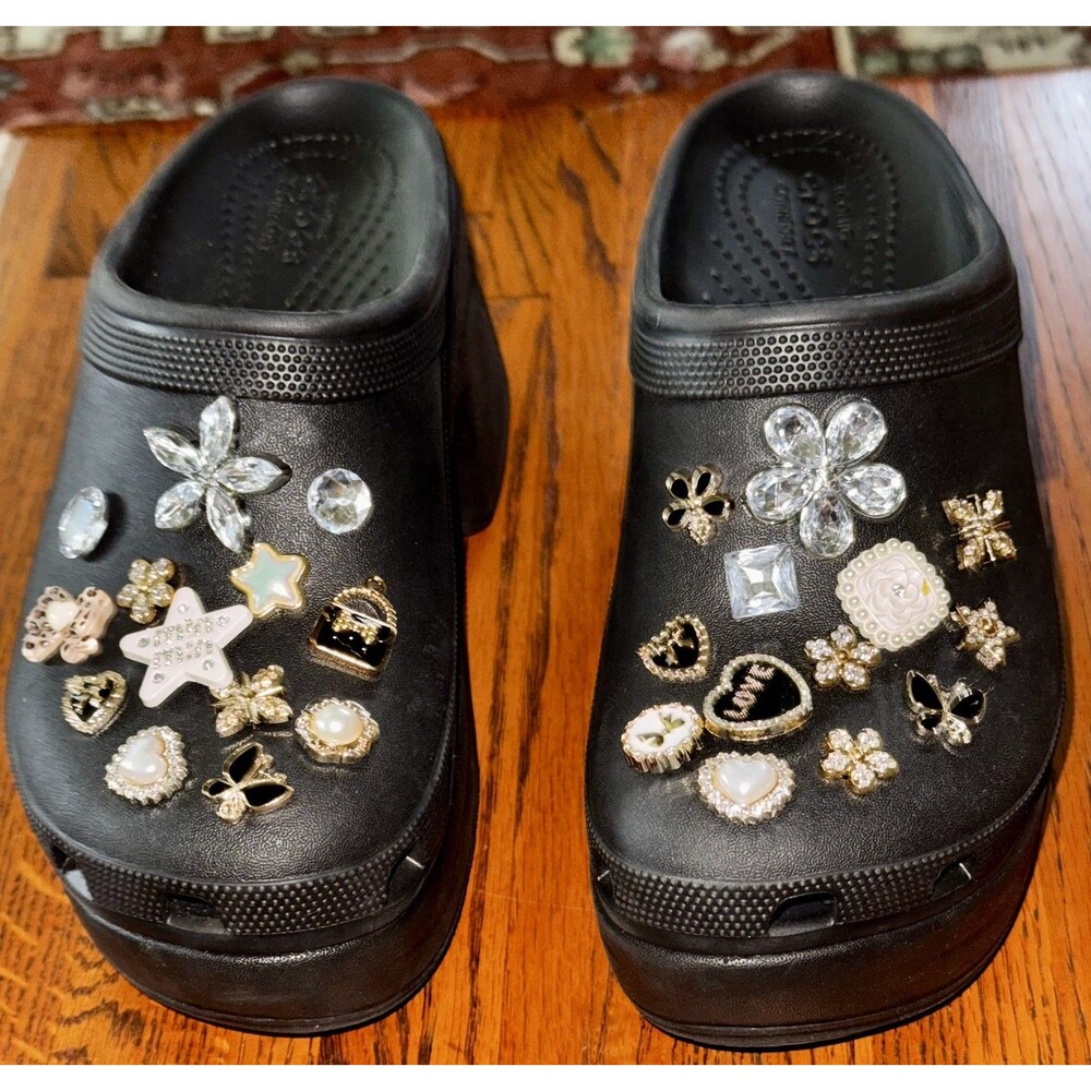 Bling Crocs Siren embellished jibbitz Platform Clog In Black W9